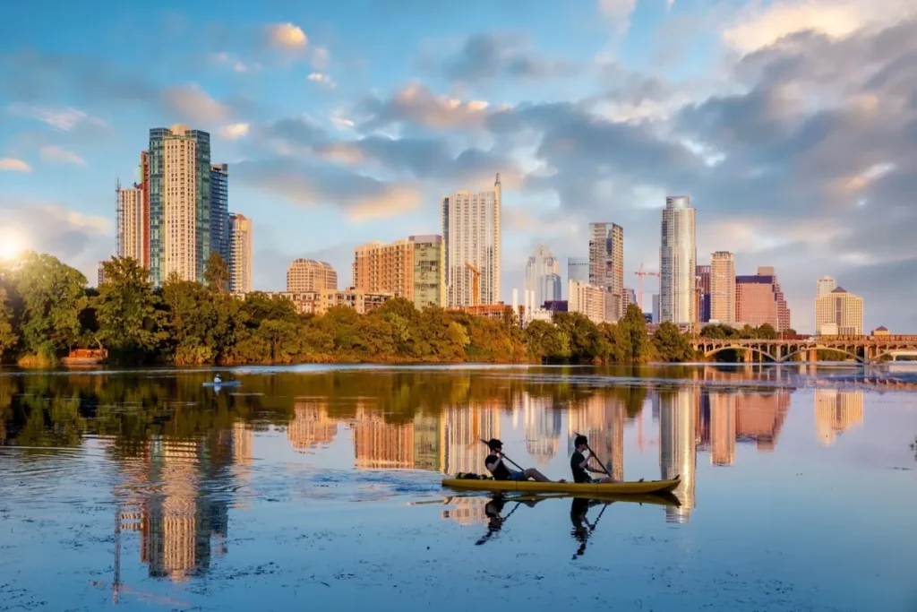 The downtown Austin, Texas city skyline and cityscape