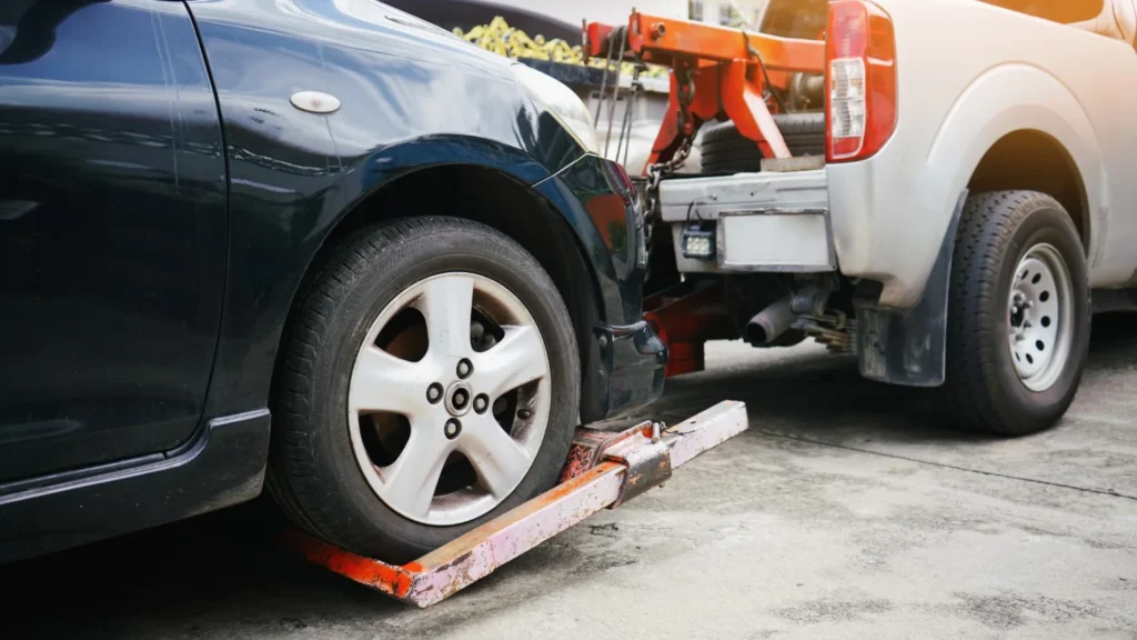 Damaged vehicle awaiting pickup in Illinois — How Free Junk Car Towing and Pickup Works in Illinois