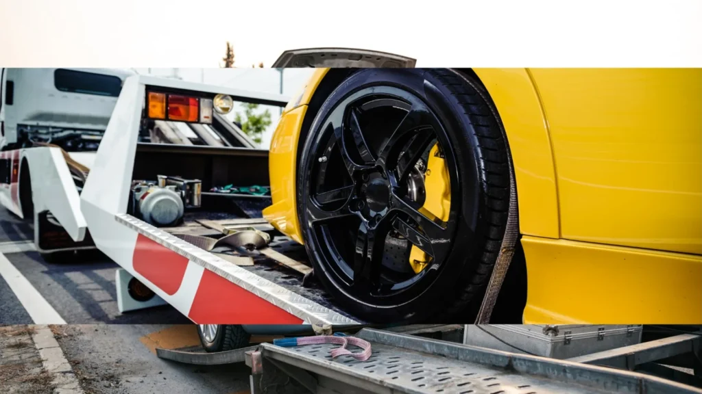 Older vehicles and a tow truck at a professional auto-recycling facility