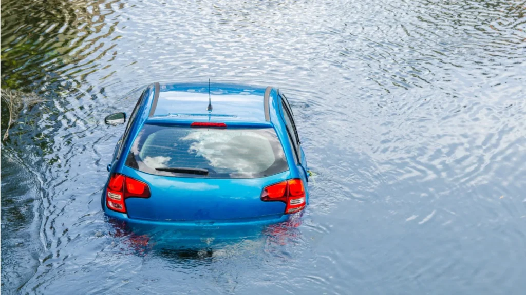 Flood-damaged vehicle with a water-affected interior