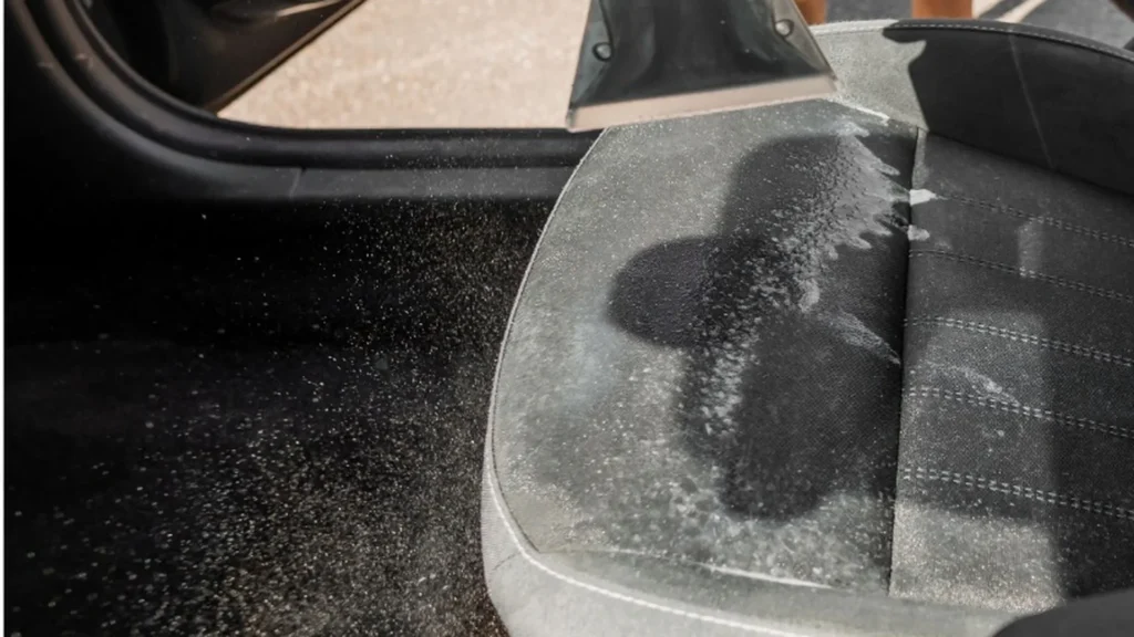 Flood-damaged vehicle with a water-affected interior