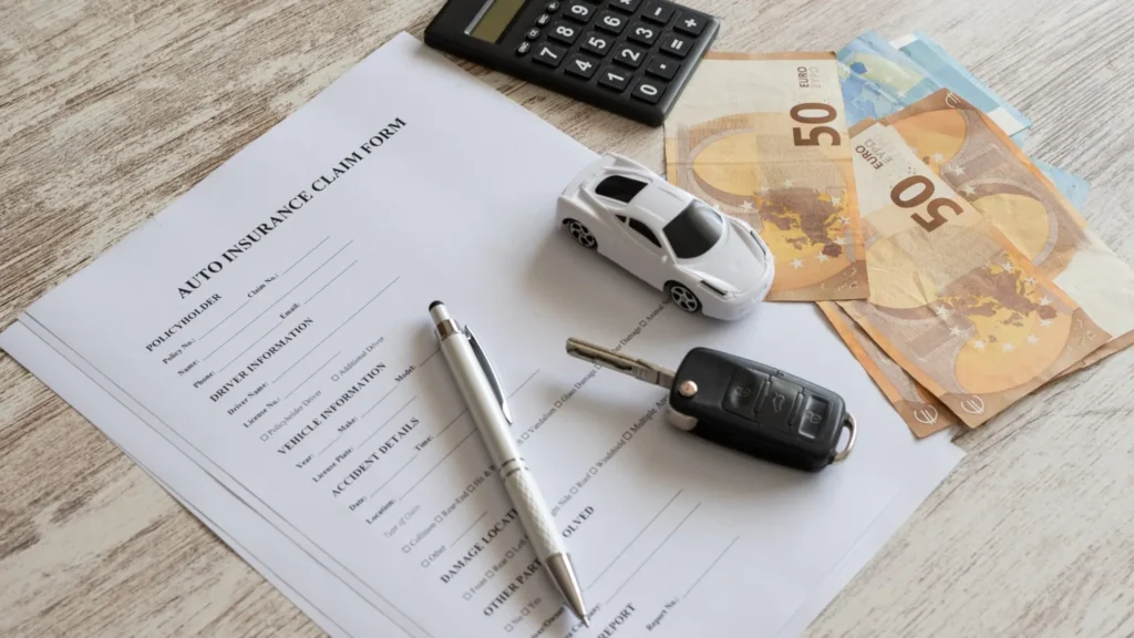 Vehicle title paperwork and car keys prepared for a Maine vehicle sale