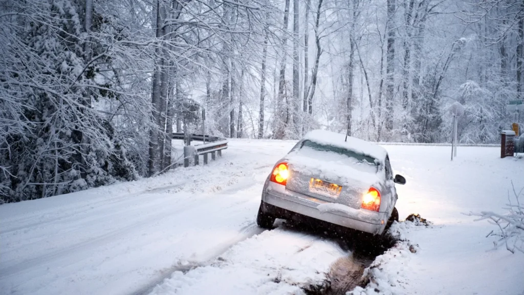 Tow truck recovering an unwanted car in difficult seasonal conditions