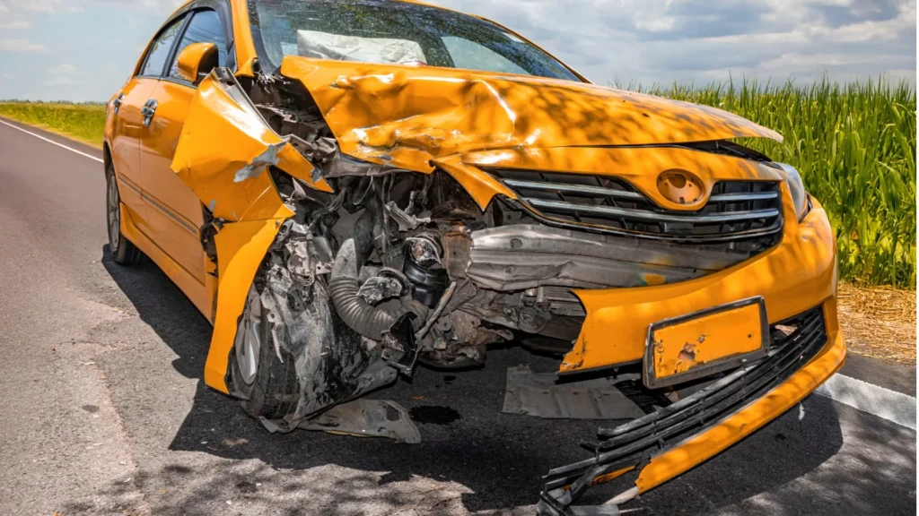 Older damaged car awaiting a tow in a rural Nevada setting