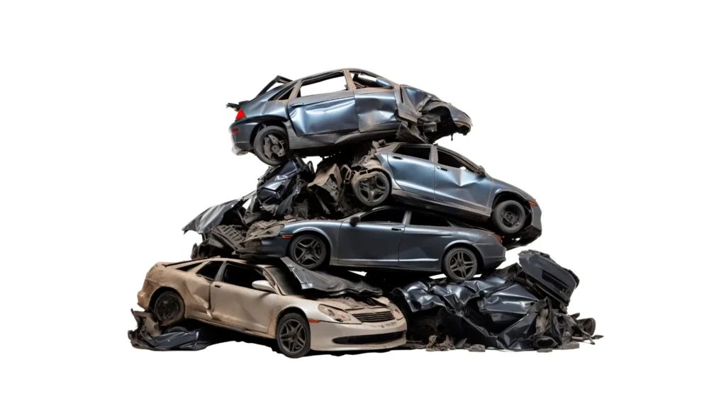 Towering pile of junk cars, cut out