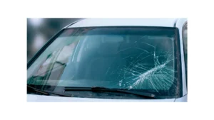 Accident cars broken windshield close up background