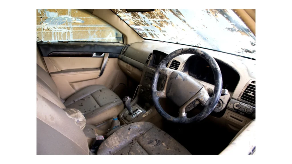 Inside water damaged car in the aftermath of water flooded in bangkok thailand.18 October 2017